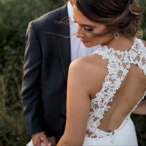 Wedding dress lace and silk open back